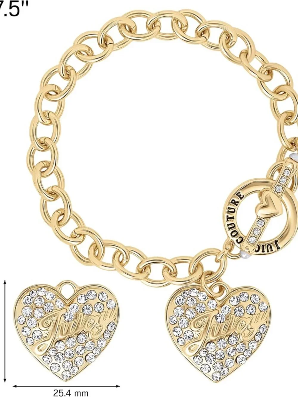 Chunky Gold-Tone Heart Charm Bracelet for Women, 7.5